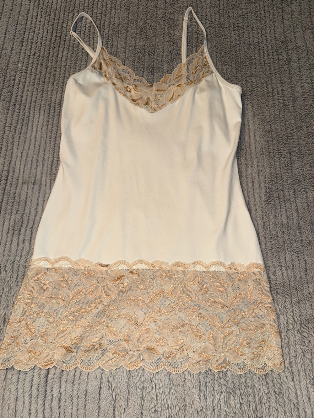 White House Black Market Ivory Camisole with Beige Lace Trim